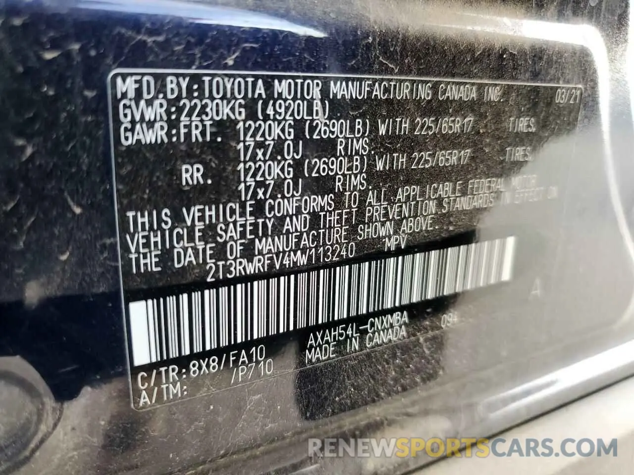 12 Photograph of a damaged car 2T3RWRFV4MW113240 TOYOTA RAV4 2021