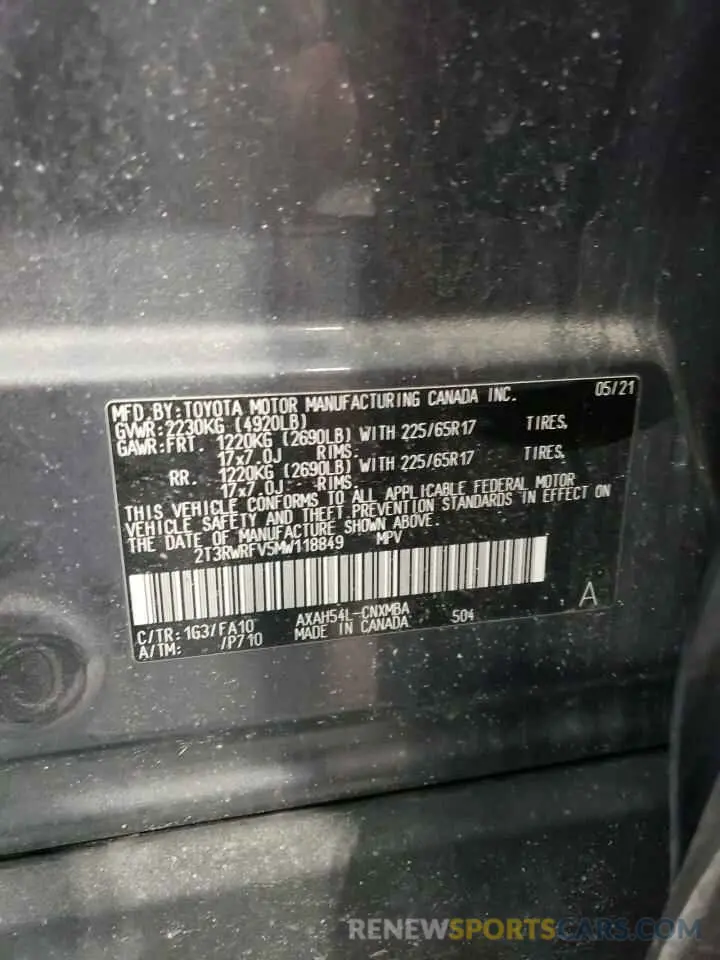 13 Photograph of a damaged car 2T3RWRFV5MW118849 TOYOTA RAV4 2021