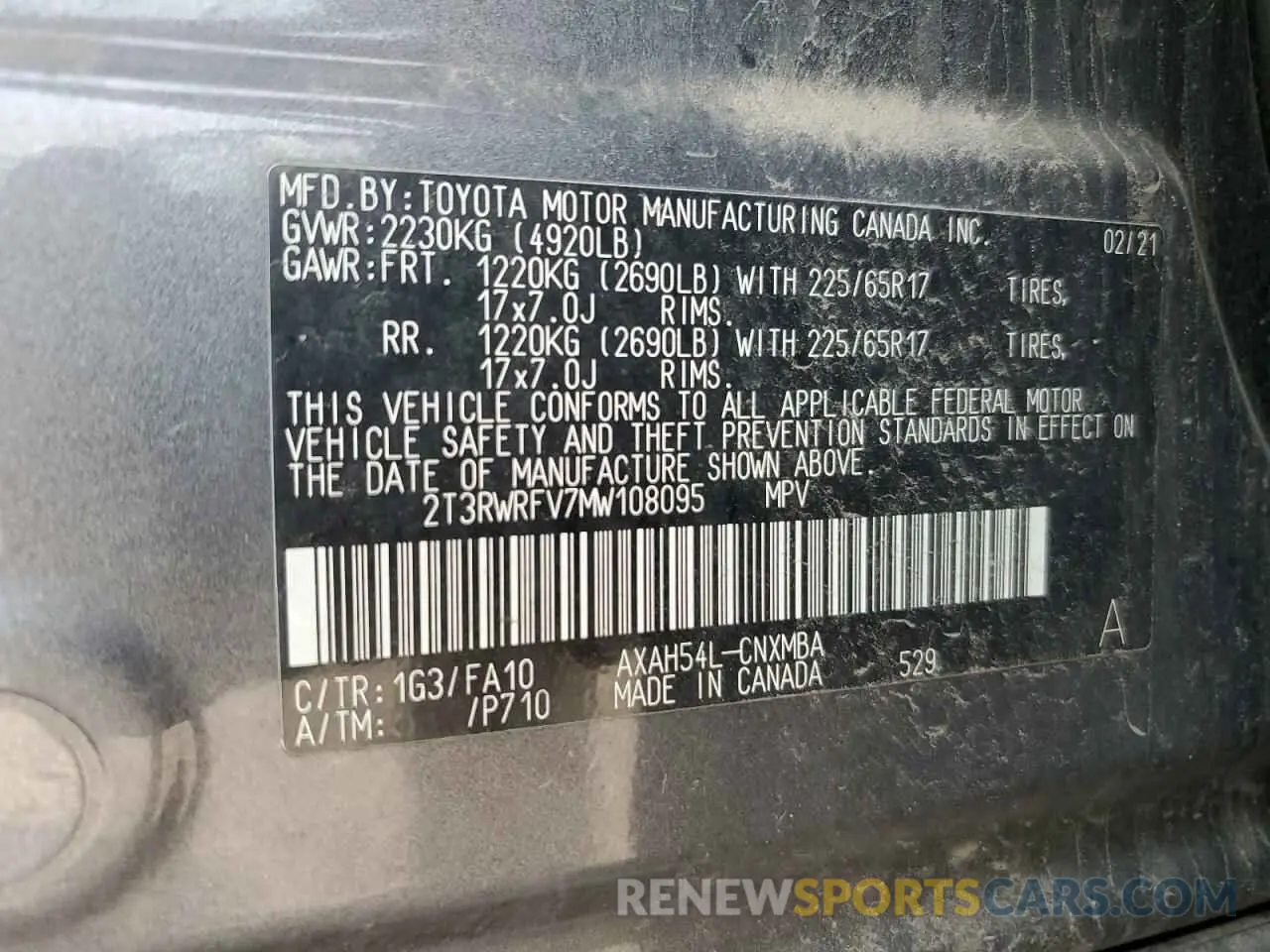 12 Photograph of a damaged car 2T3RWRFV7MW108095 TOYOTA RAV4 2021