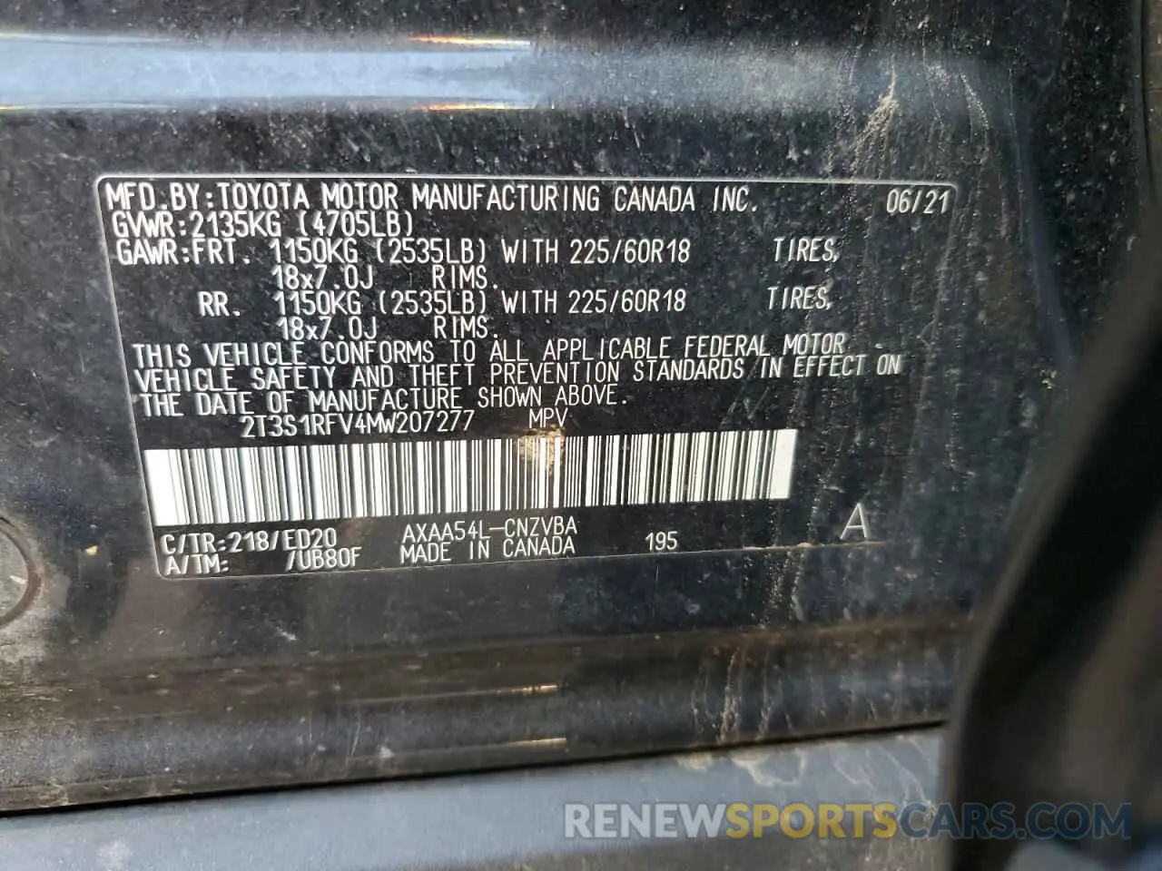 14 Photograph of a damaged car 2T3S1RFV4MW207277 TOYOTA RAV4 2021