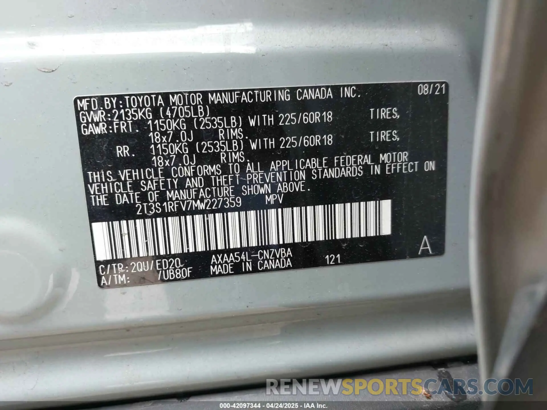 9 Photograph of a damaged car 2T3S1RFV7MW227359 TOYOTA RAV4 2021
