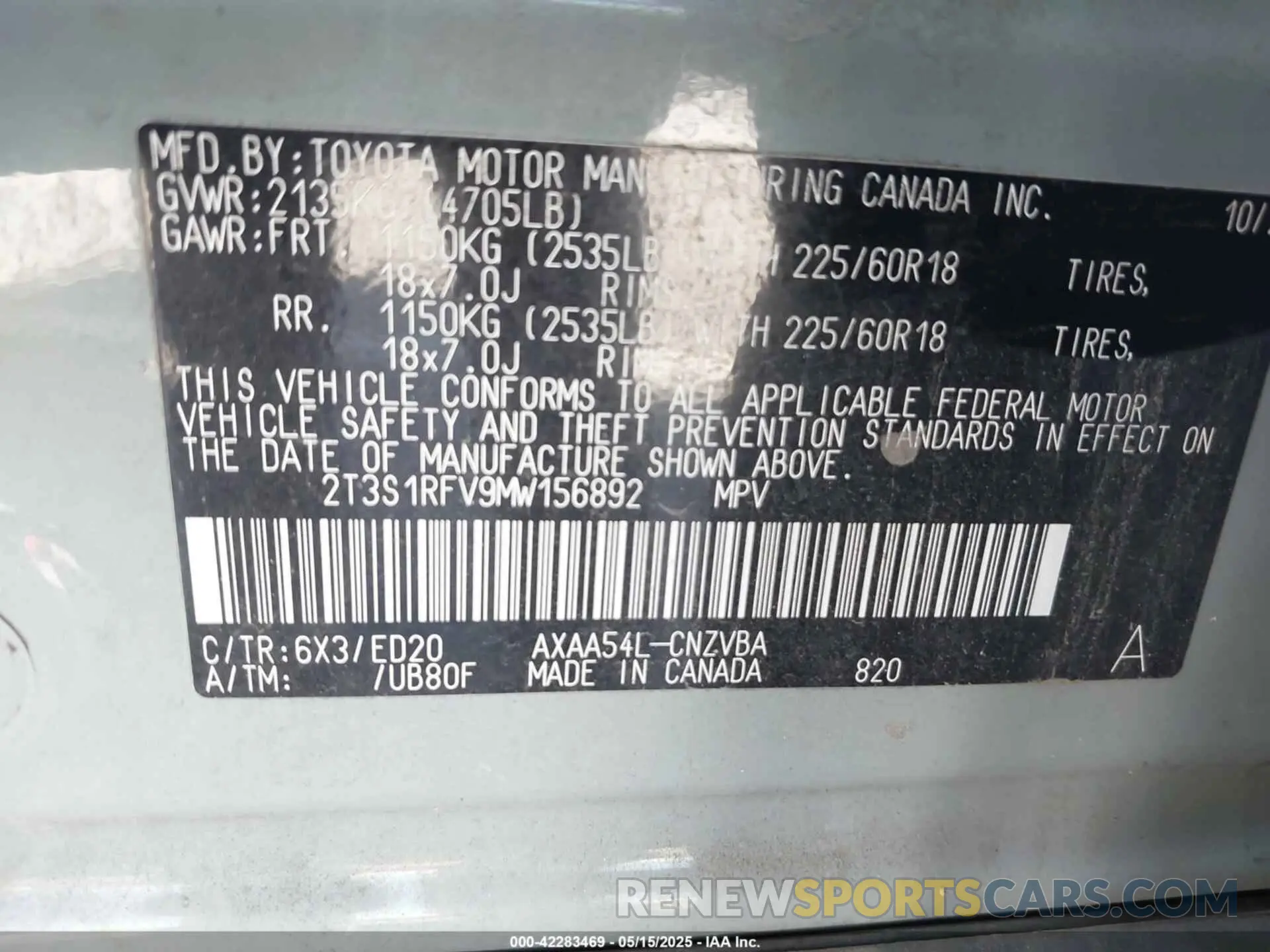 9 Photograph of a damaged car 2T3S1RFV9MW156892 TOYOTA RAV4 2021