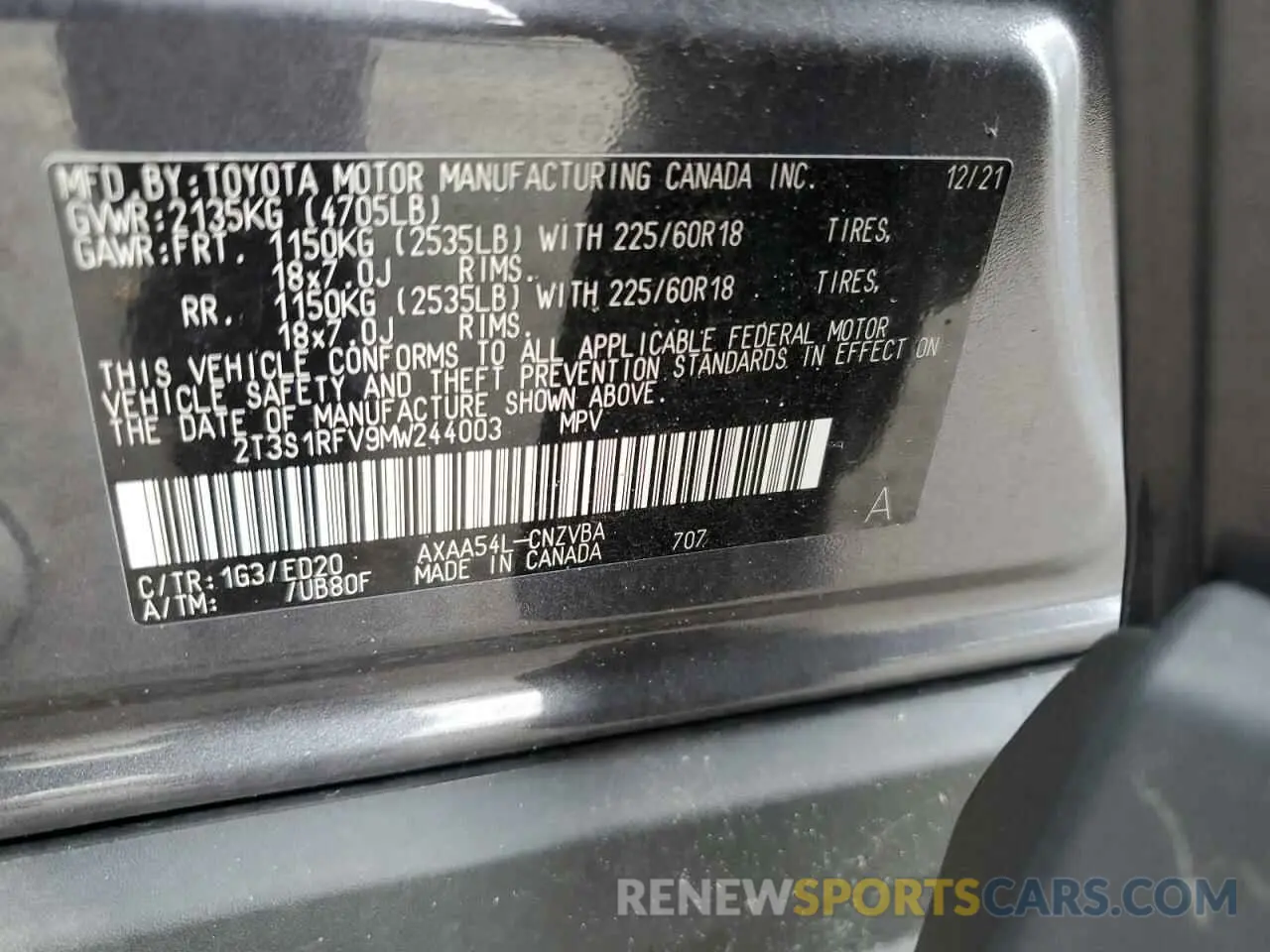 14 Photograph of a damaged car 2T3S1RFV9MW244003 TOYOTA RAV4 2021