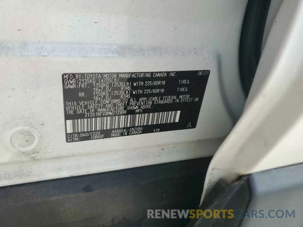 13 Photograph of a damaged car 2T3S1RFVXMW212998 TOYOTA RAV4 2021