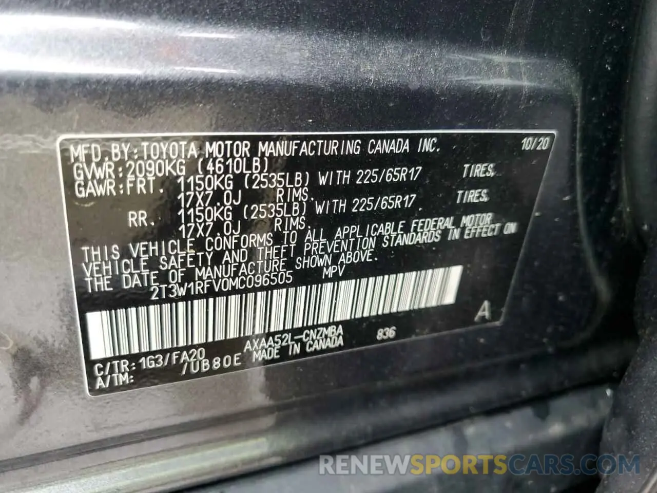 13 Photograph of a damaged car 2T3W1RFV0MC096505 TOYOTA RAV4 2021