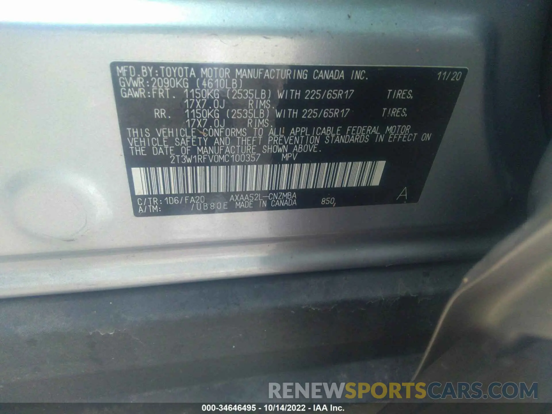 9 Photograph of a damaged car 2T3W1RFV0MC100357 TOYOTA RAV4 2021