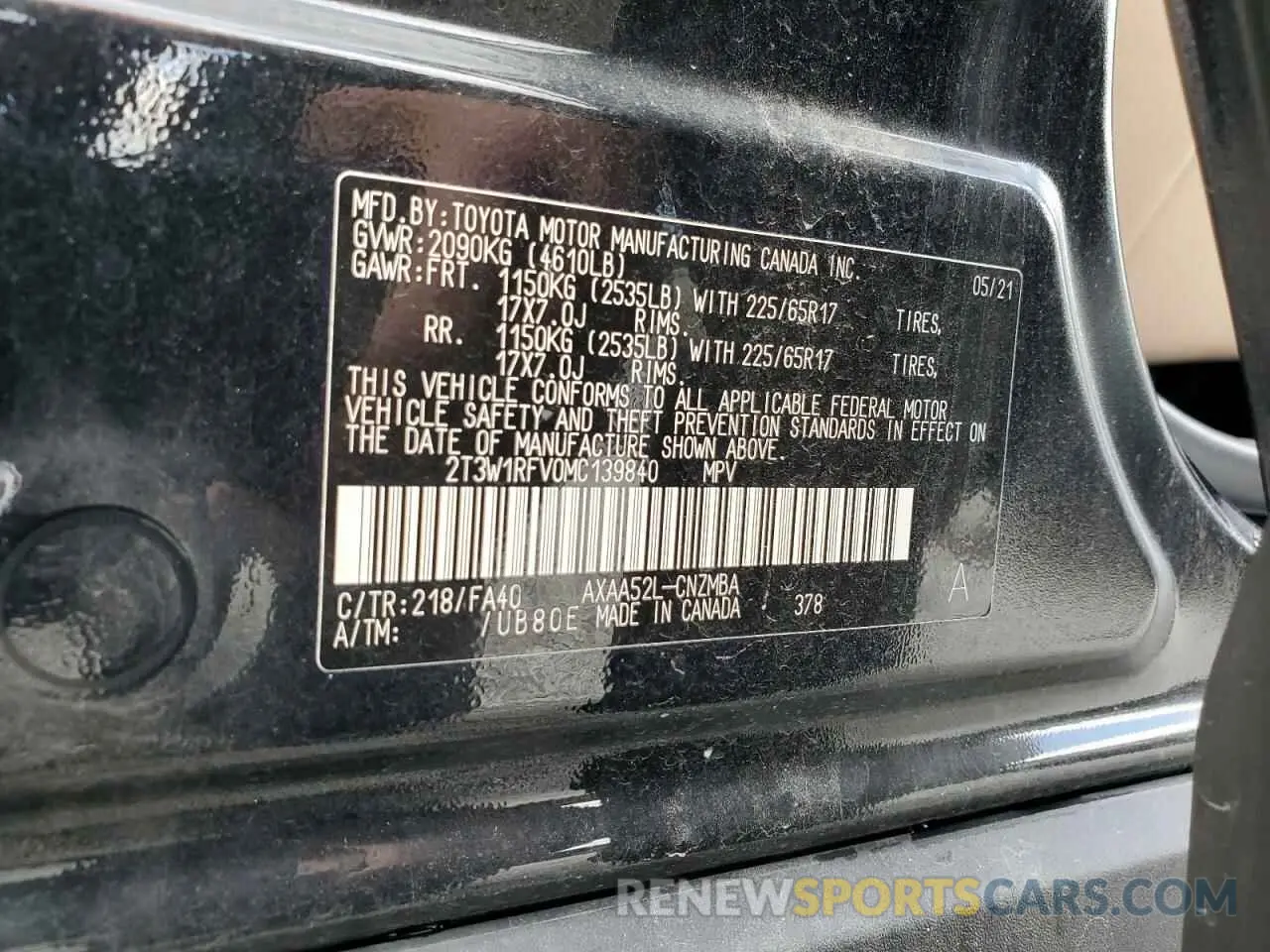 13 Photograph of a damaged car 2T3W1RFV0MC139840 TOYOTA RAV4 2021