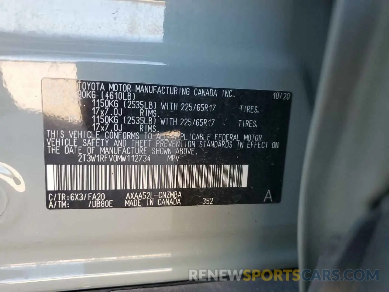 13 Photograph of a damaged car 2T3W1RFV0MW112734 TOYOTA RAV4 2021