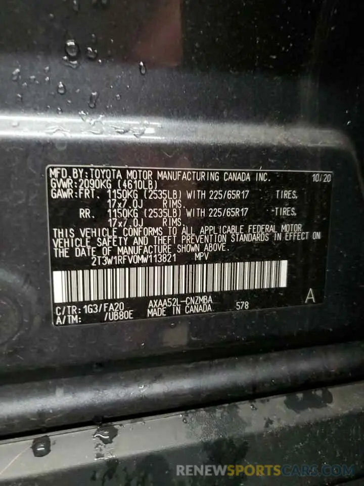 12 Photograph of a damaged car 2T3W1RFV0MW113821 TOYOTA RAV4 2021