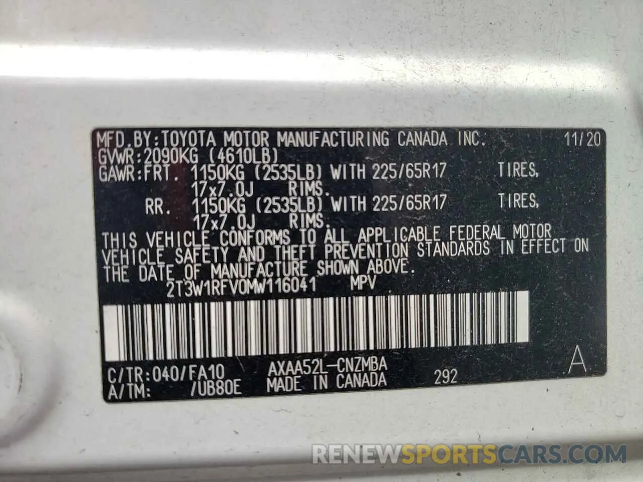 13 Photograph of a damaged car 2T3W1RFV0MW116041 TOYOTA RAV4 2021