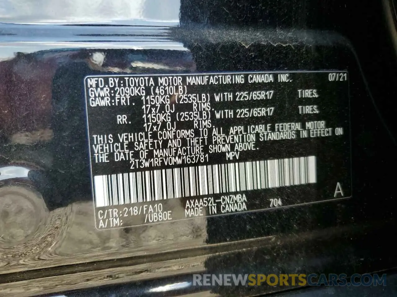 13 Photograph of a damaged car 2T3W1RFV0MW163781 TOYOTA RAV4 2021