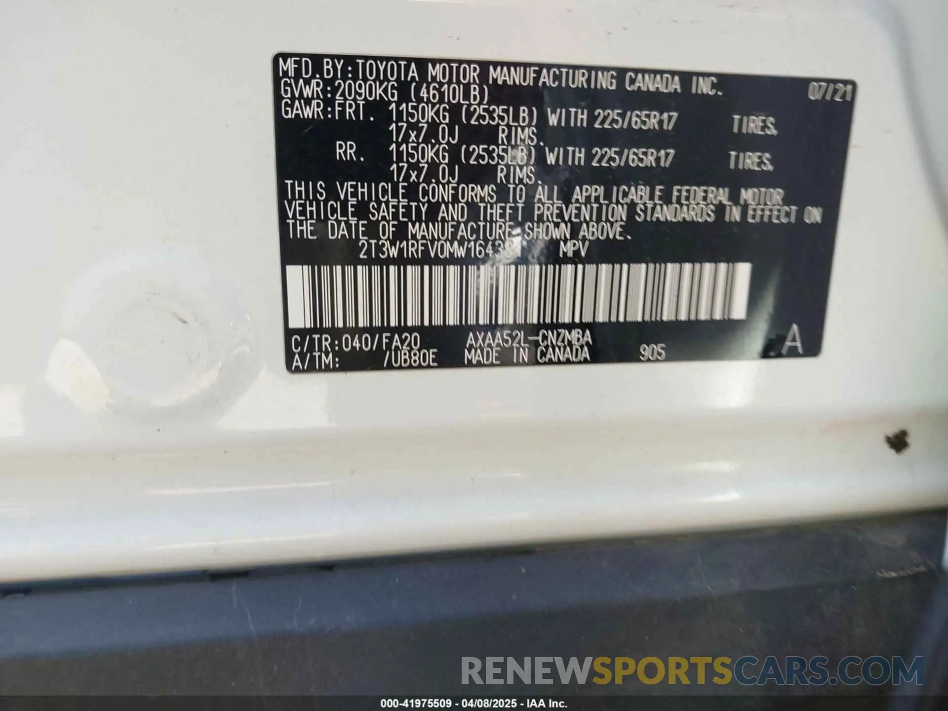 9 Photograph of a damaged car 2T3W1RFV0MW164381 TOYOTA RAV4 2021