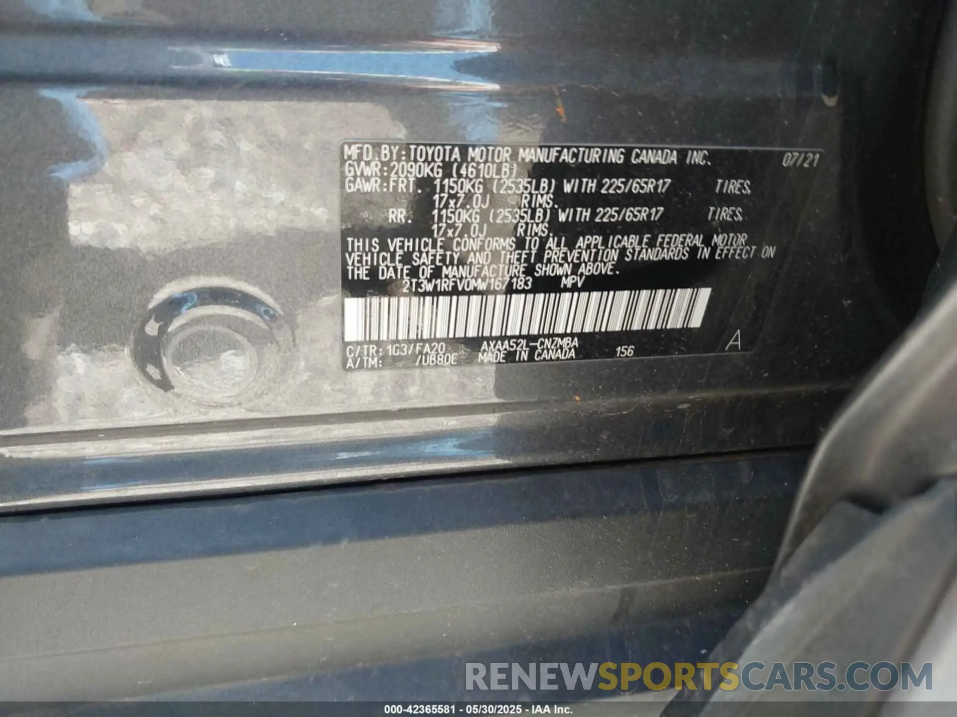 9 Photograph of a damaged car 2T3W1RFV0MW167183 TOYOTA RAV4 2021