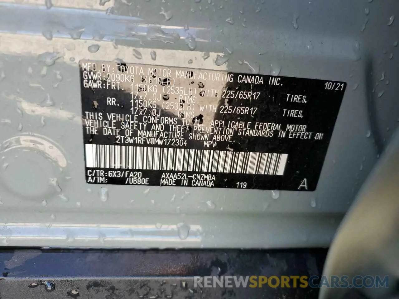 13 Photograph of a damaged car 2T3W1RFV0MW172304 TOYOTA RAV4 2021