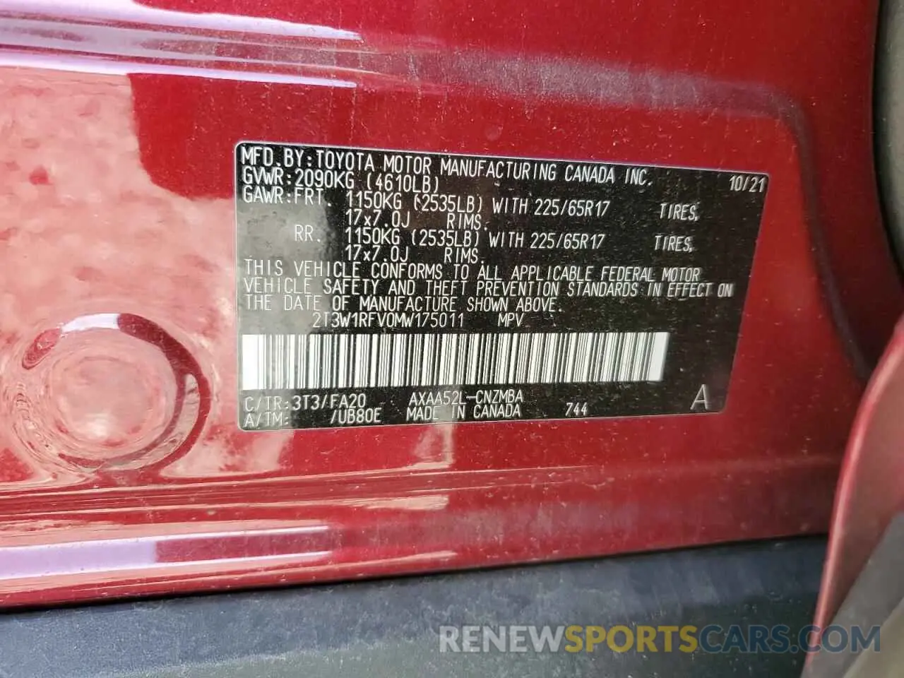 15 Photograph of a damaged car 2T3W1RFV0MW175011 TOYOTA RAV4 2021