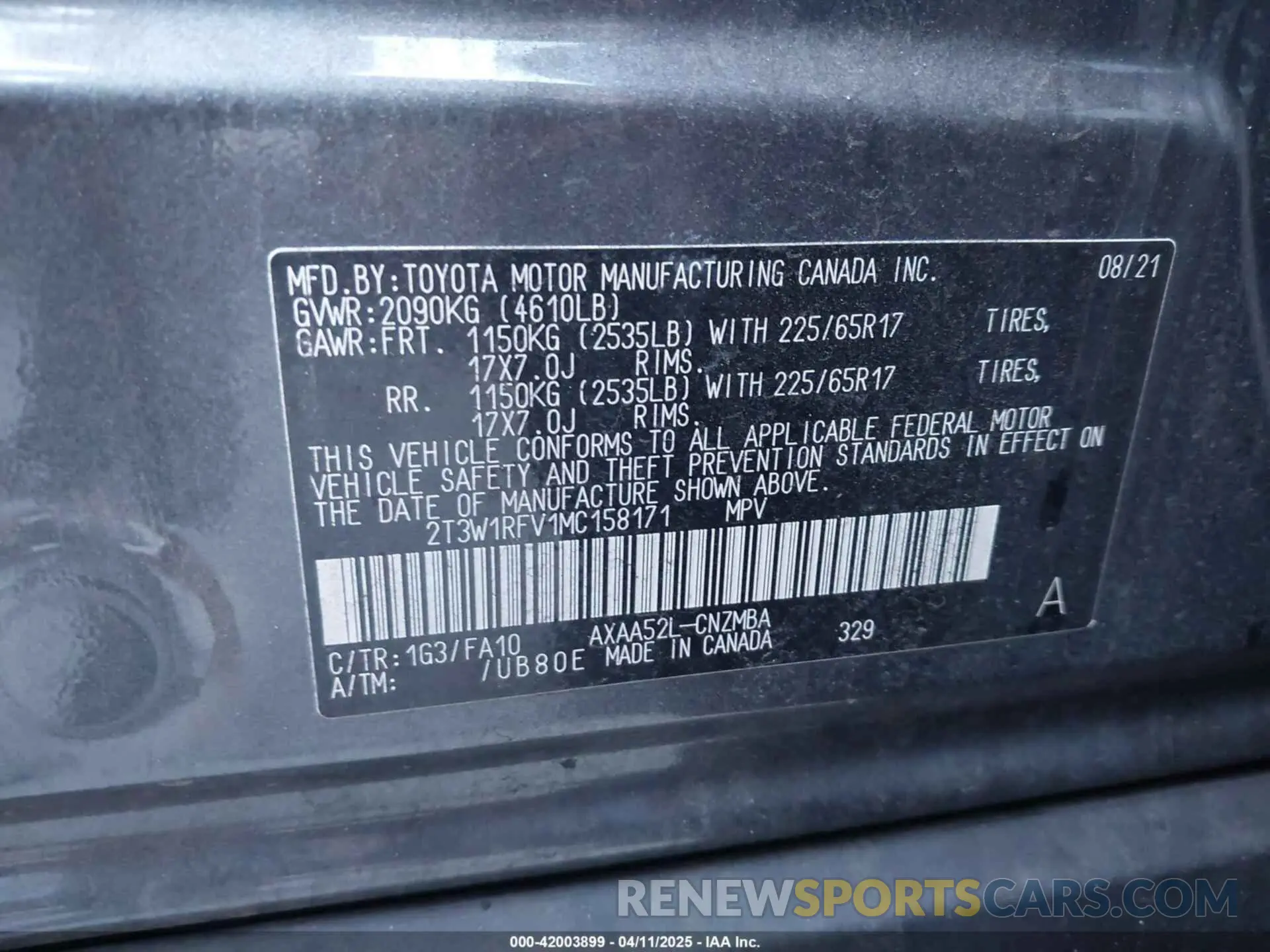 9 Photograph of a damaged car 2T3W1RFV1MC158171 TOYOTA RAV4 2021
