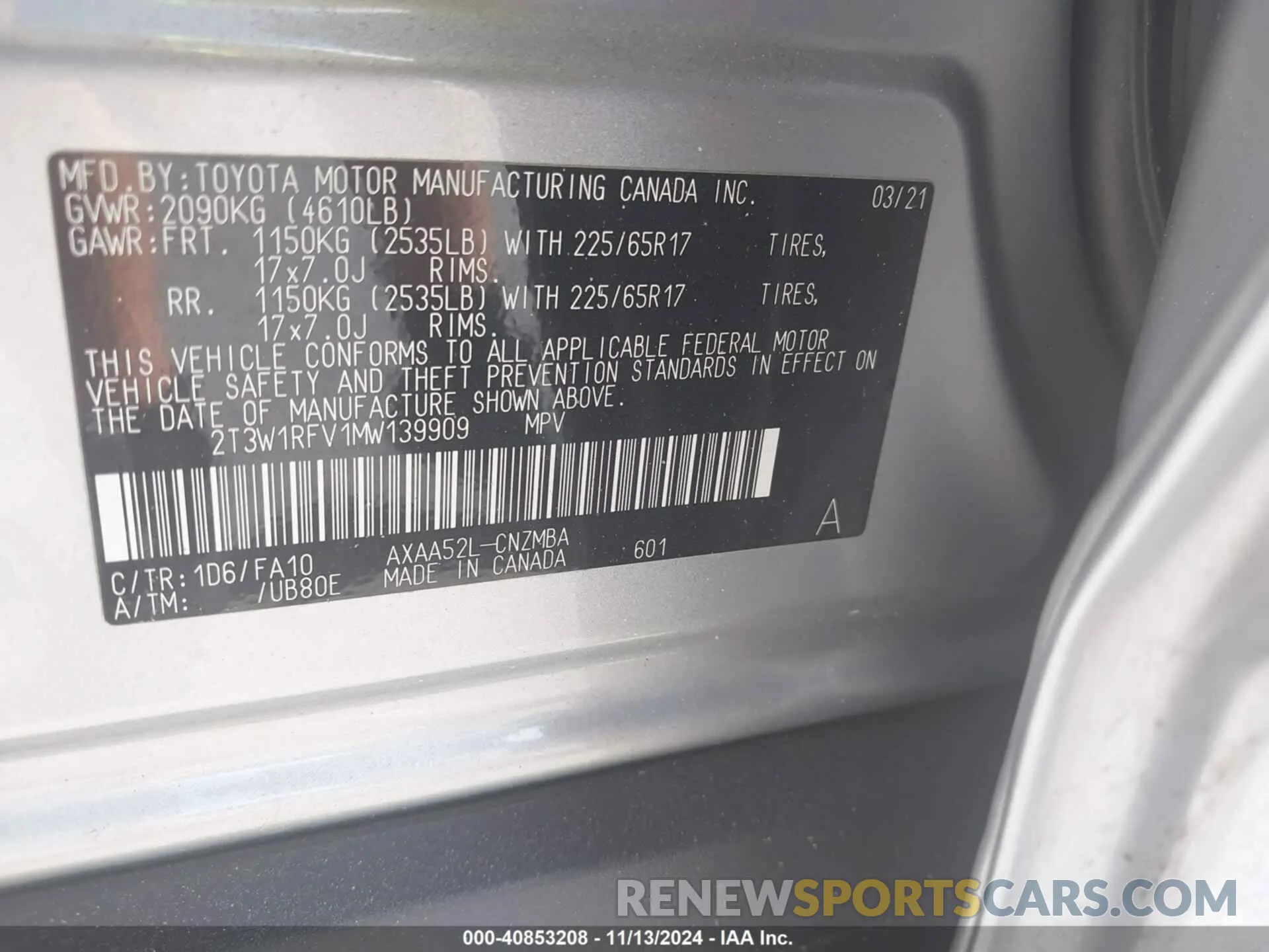 9 Photograph of a damaged car 2T3W1RFV1MW139909 TOYOTA RAV4 2021