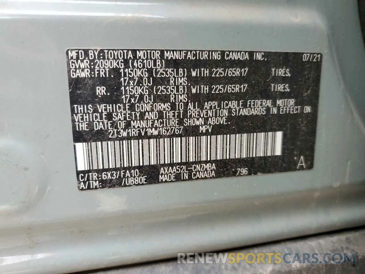 14 Photograph of a damaged car 2T3W1RFV1MW162767 TOYOTA RAV4 2021