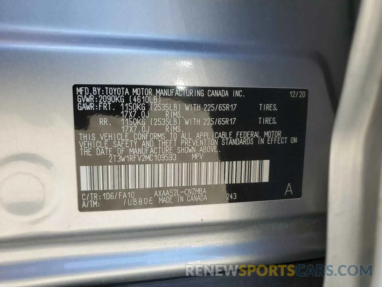 13 Photograph of a damaged car 2T3W1RFV2MC109593 TOYOTA RAV4 2021