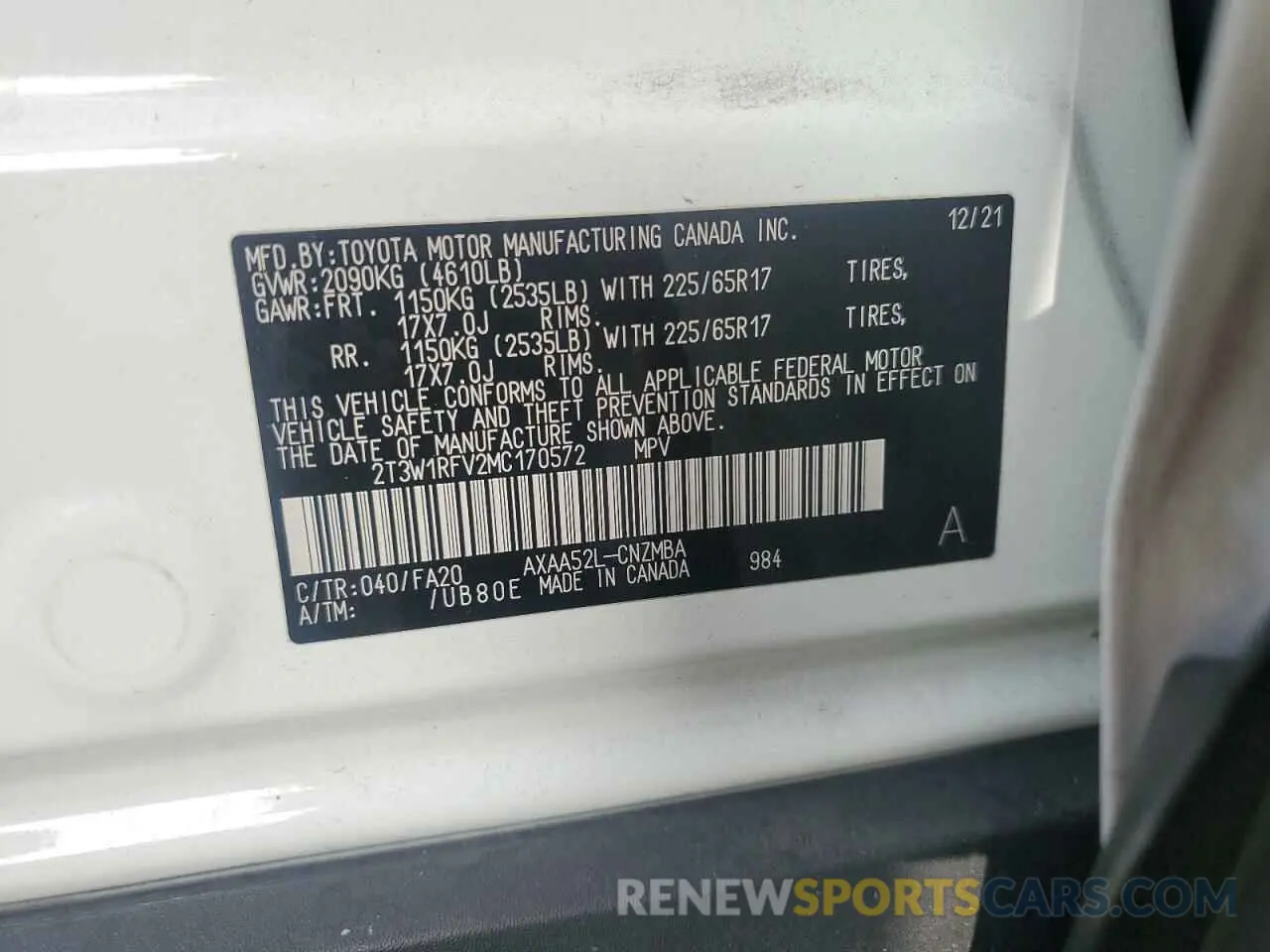 14 Photograph of a damaged car 2T3W1RFV2MC170572 TOYOTA RAV4 2021