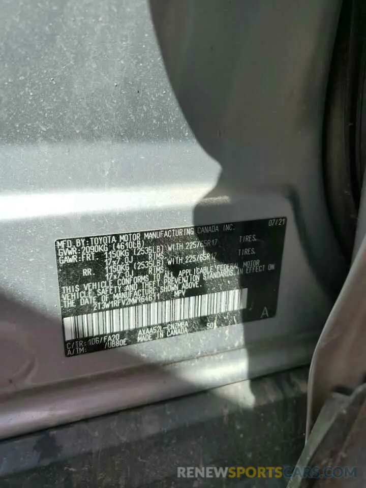 13 Photograph of a damaged car 2T3W1RFV2MW164611 TOYOTA RAV4 2021