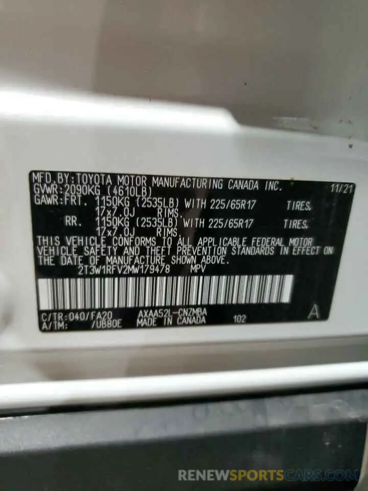 13 Photograph of a damaged car 2T3W1RFV2MW179478 TOYOTA RAV4 2021
