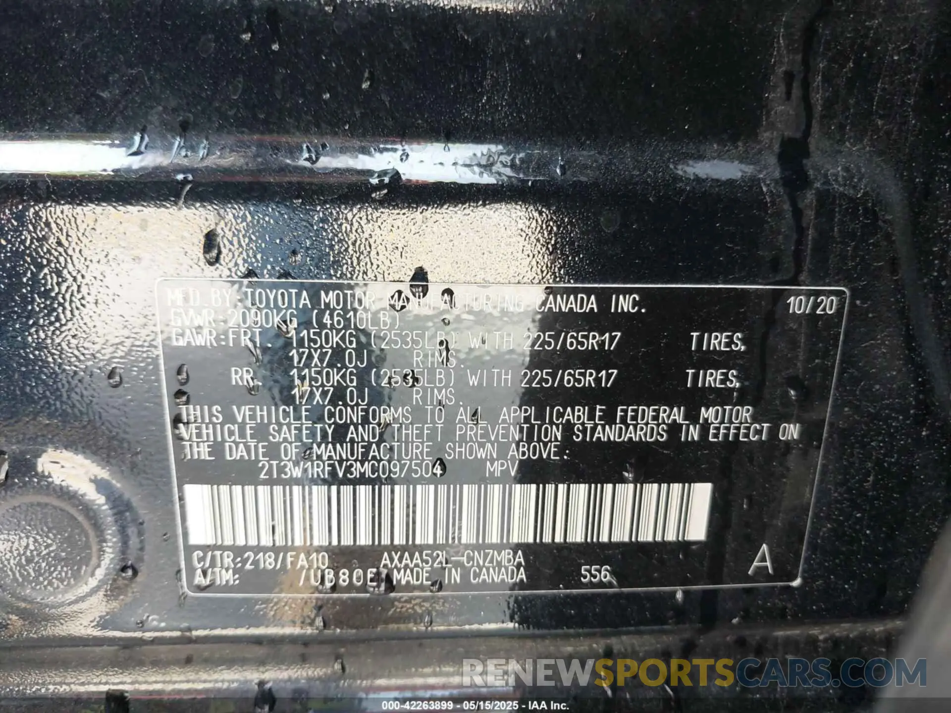 9 Photograph of a damaged car 2T3W1RFV3MC097504 TOYOTA RAV4 2021
