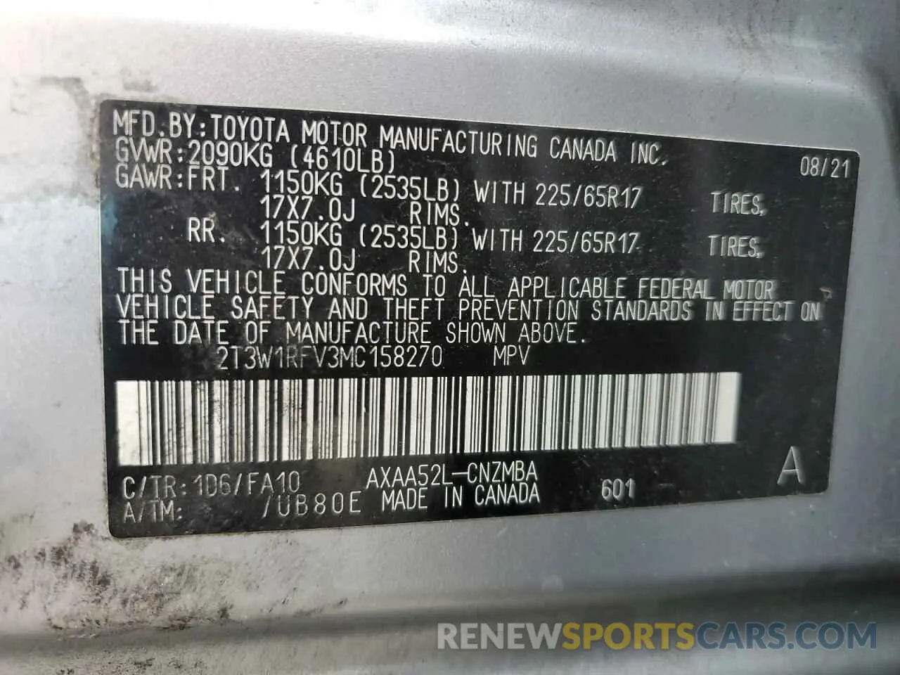 14 Photograph of a damaged car 2T3W1RFV3MC158270 TOYOTA RAV4 2021