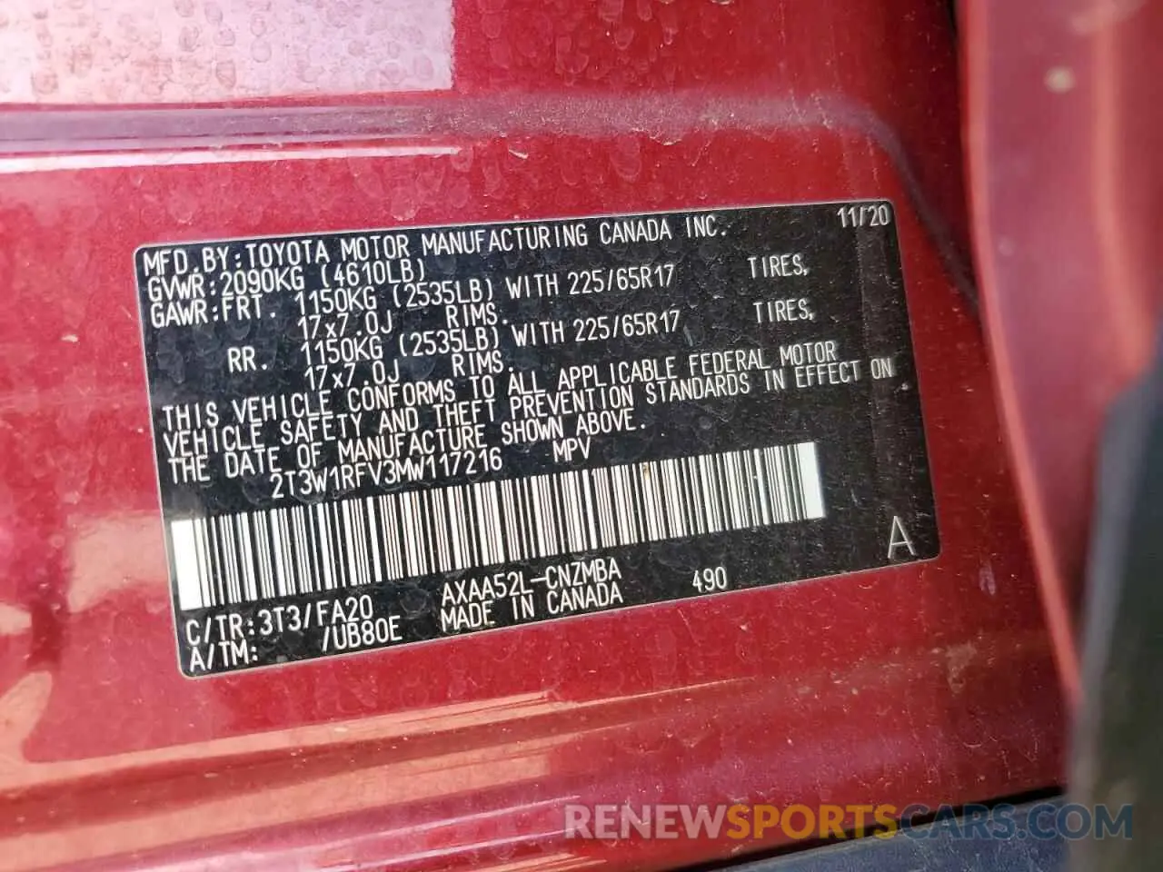 13 Photograph of a damaged car 2T3W1RFV3MW117216 TOYOTA RAV4 2021