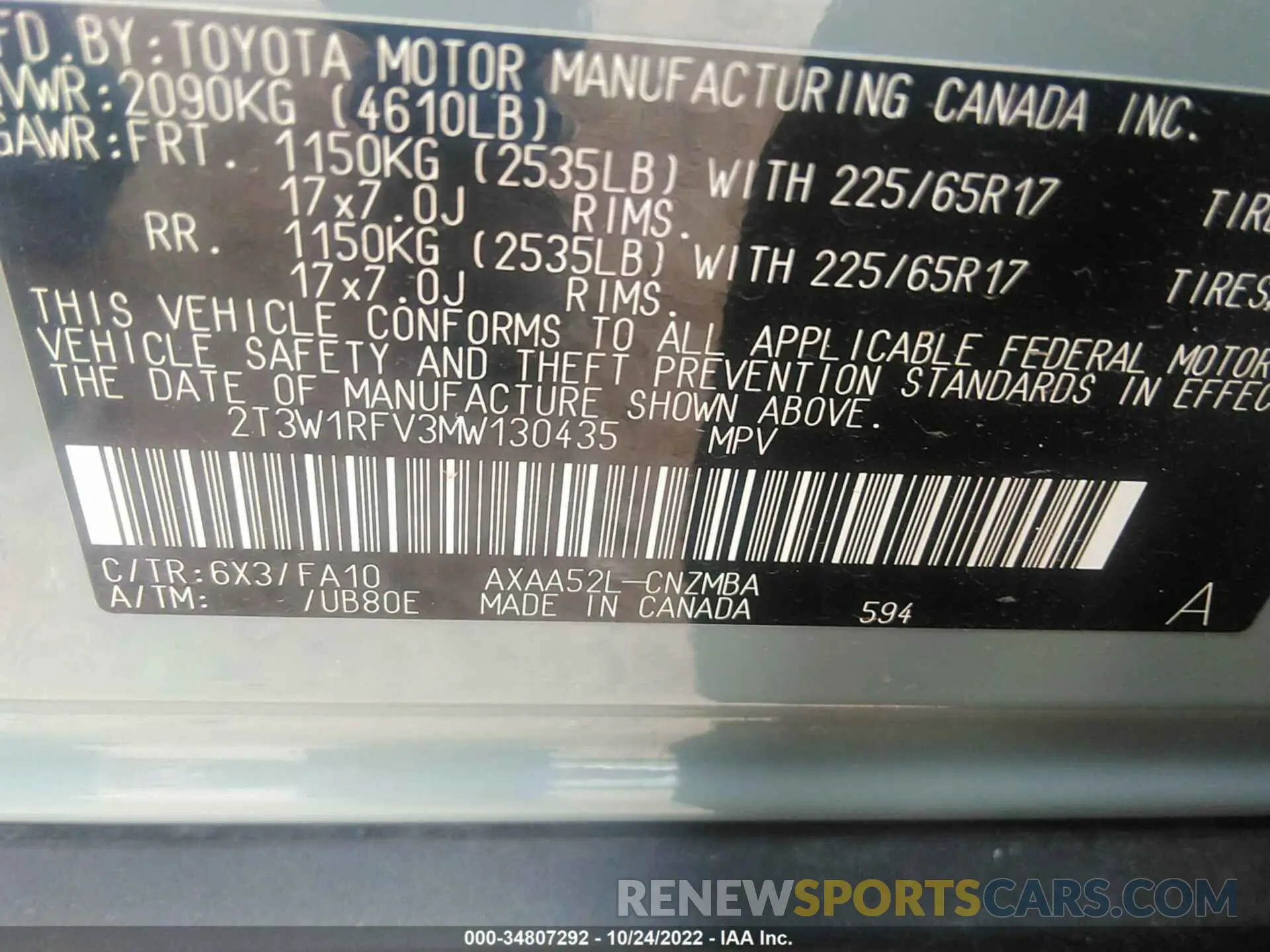 9 Photograph of a damaged car 2T3W1RFV3MW130435 TOYOTA RAV4 2021