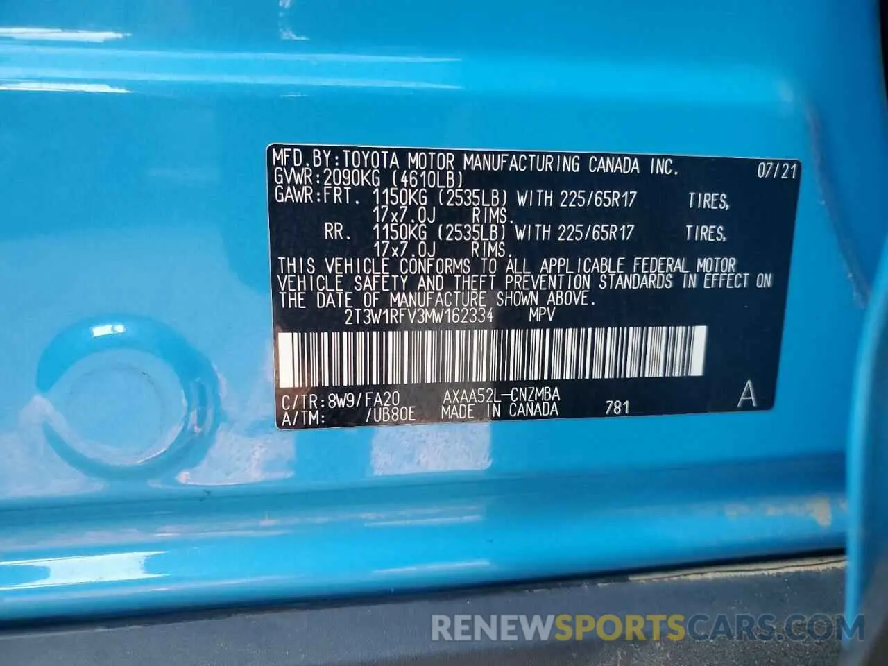 14 Photograph of a damaged car 2T3W1RFV3MW162334 TOYOTA RAV4 2021