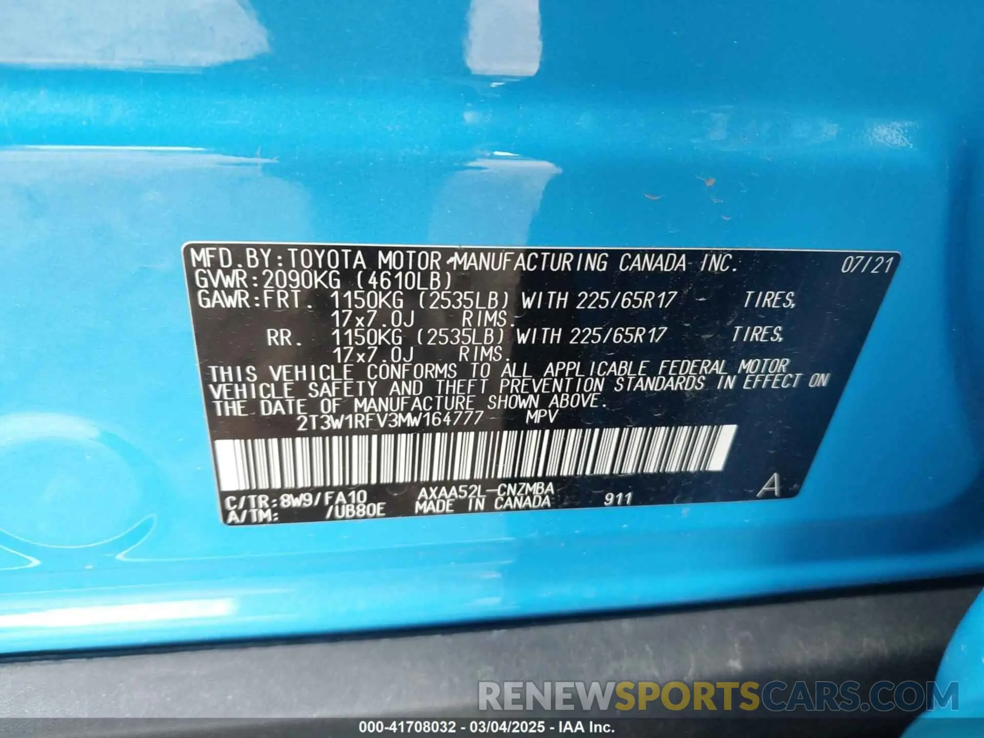 9 Photograph of a damaged car 2T3W1RFV3MW164777 TOYOTA RAV4 2021