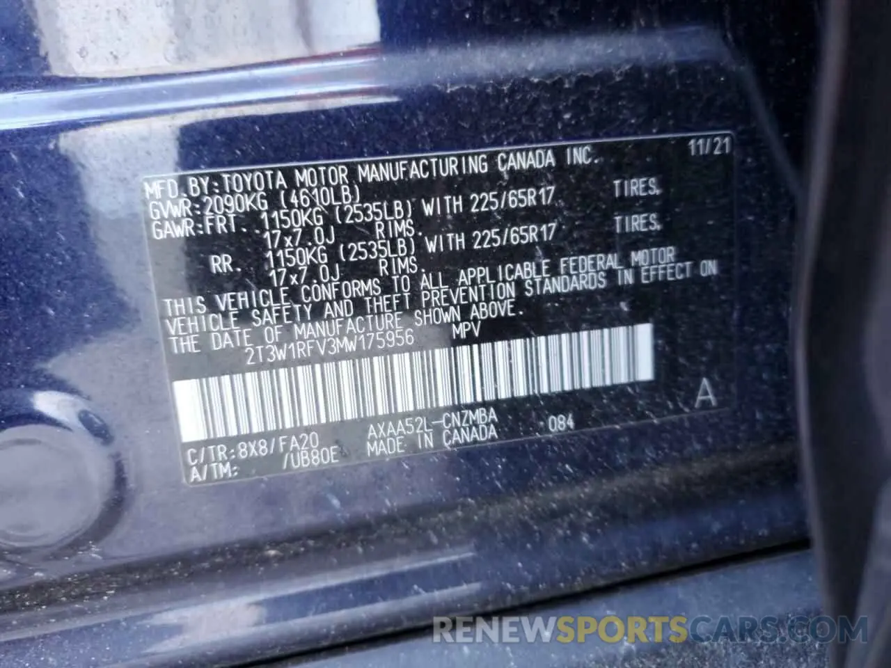13 Photograph of a damaged car 2T3W1RFV3MW175956 TOYOTA RAV4 2021