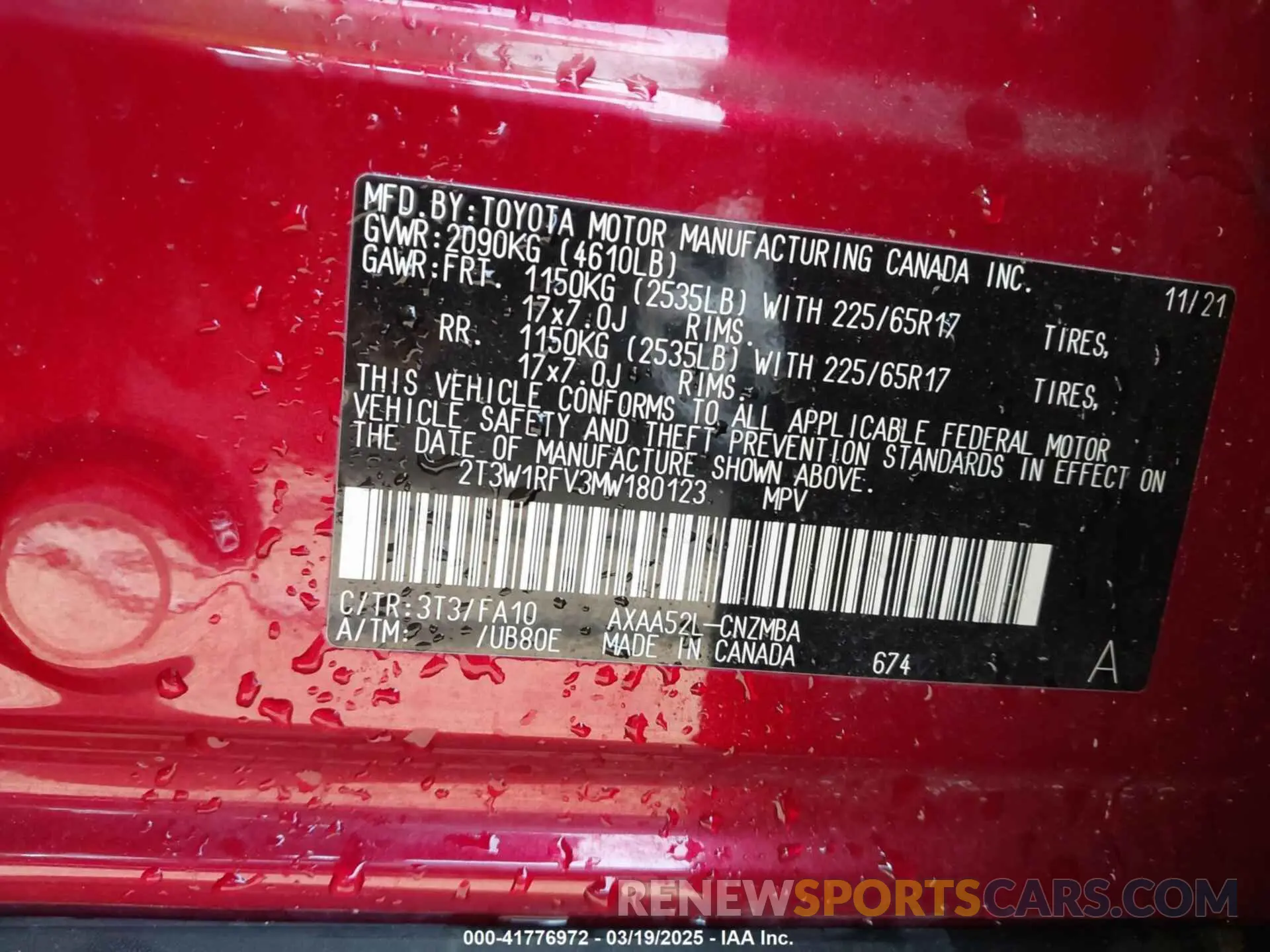 9 Photograph of a damaged car 2T3W1RFV3MW180123 TOYOTA RAV4 2021
