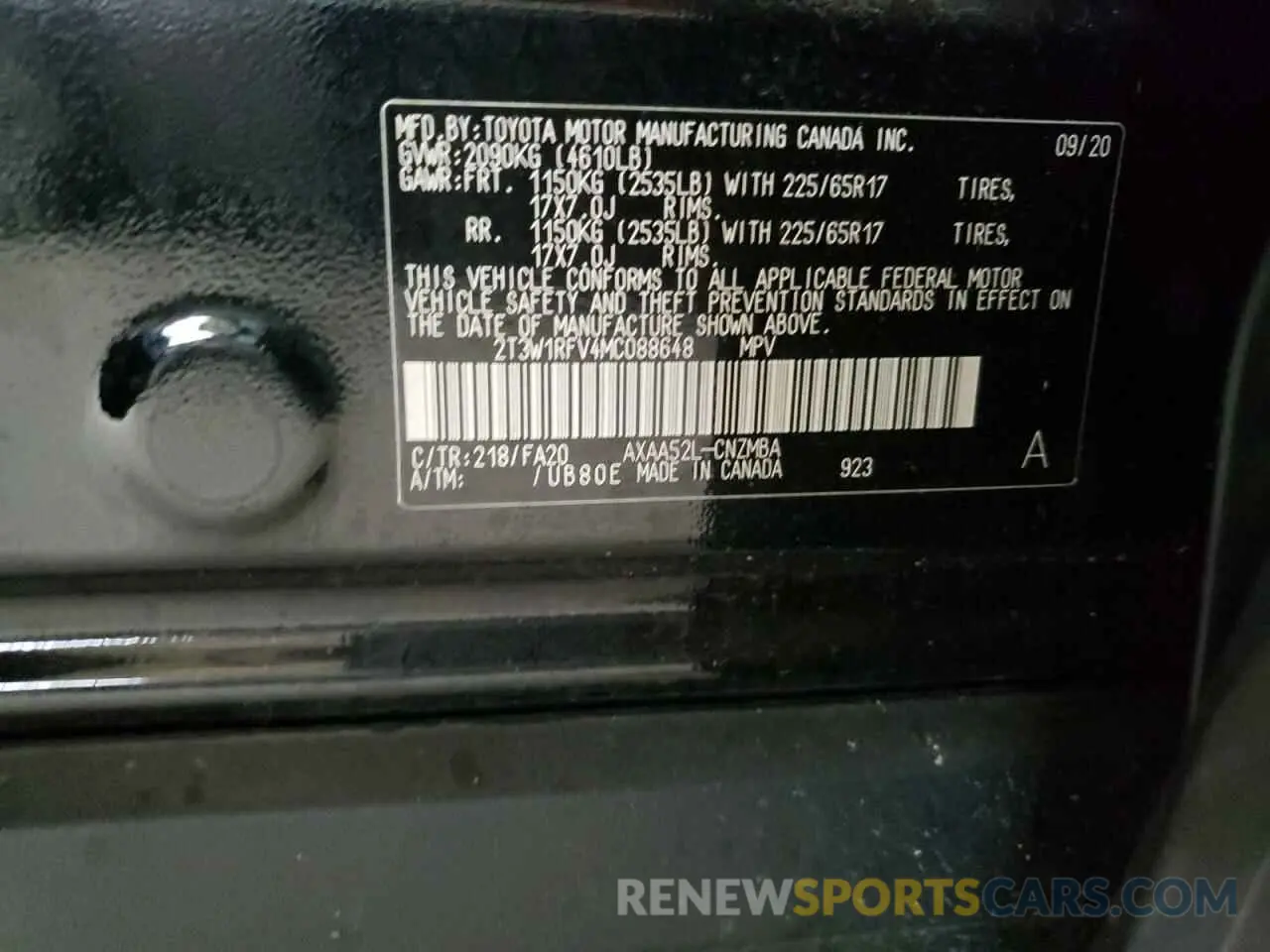 10 Photograph of a damaged car 2T3W1RFV4MC088648 TOYOTA RAV4 2021