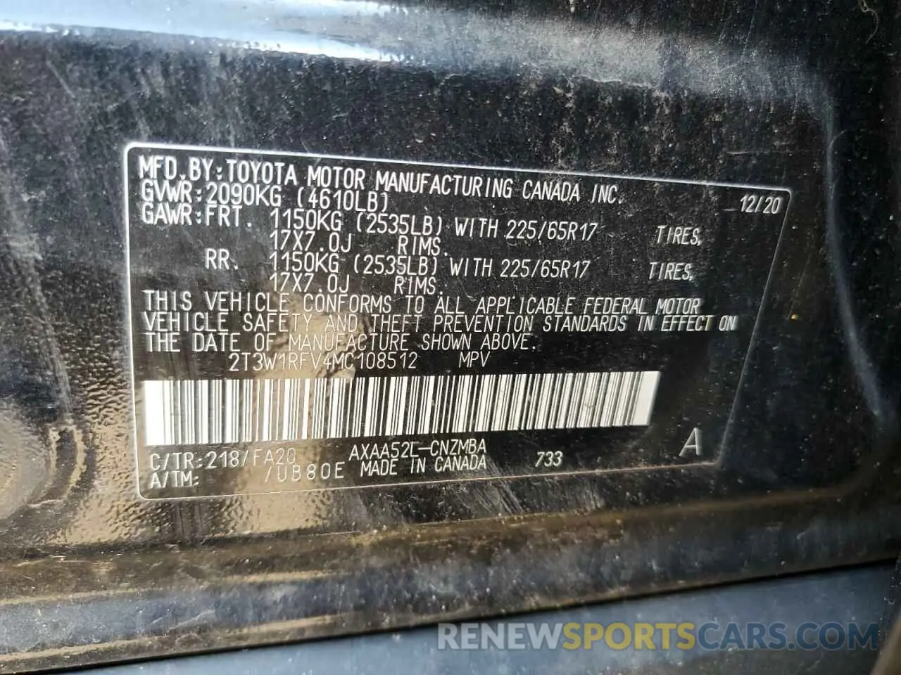 13 Photograph of a damaged car 2T3W1RFV4MC108512 TOYOTA RAV4 2021