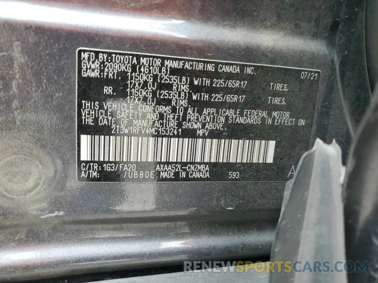 12 Photograph of a damaged car 2T3W1RFV4MC153241 TOYOTA RAV4 2021