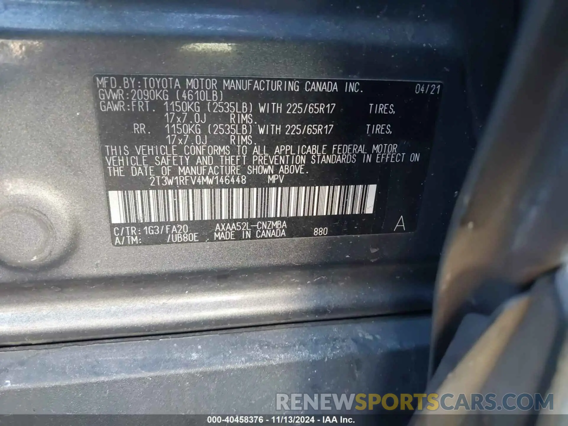 9 Photograph of a damaged car 2T3W1RFV4MW146448 TOYOTA RAV4 2021