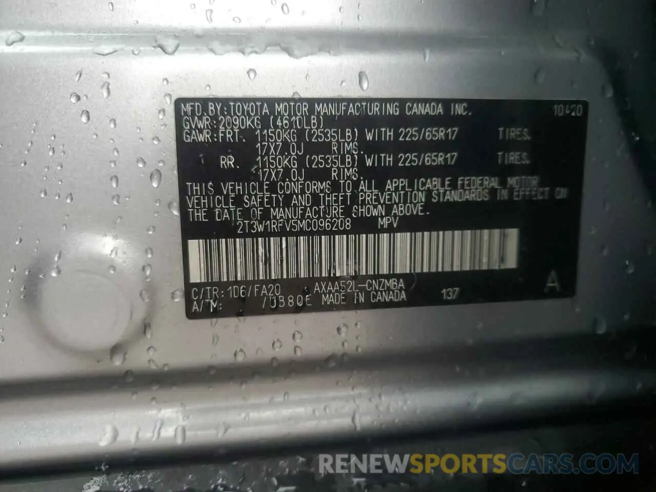 13 Photograph of a damaged car 2T3W1RFV5MC096208 TOYOTA RAV4 2021