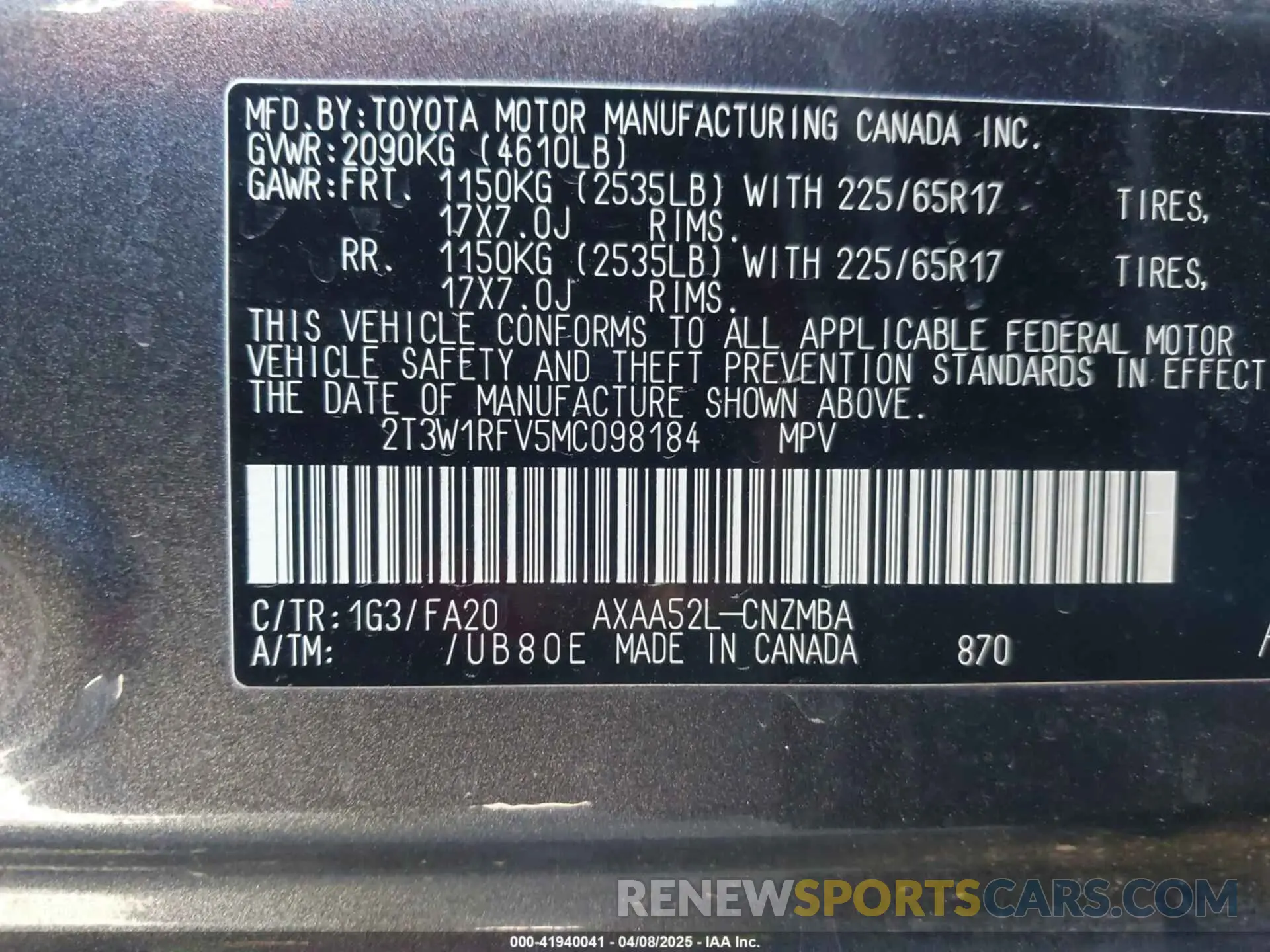 9 Photograph of a damaged car 2T3W1RFV5MC098184 TOYOTA RAV4 2021