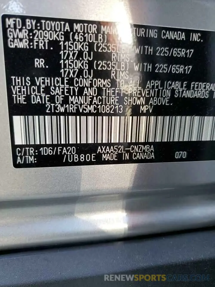 14 Photograph of a damaged car 2T3W1RFV5MC108213 TOYOTA RAV4 2021