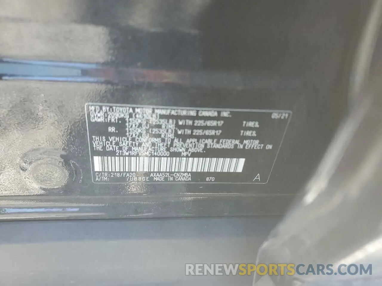 13 Photograph of a damaged car 2T3W1RFV5MC140000 TOYOTA RAV4 2021