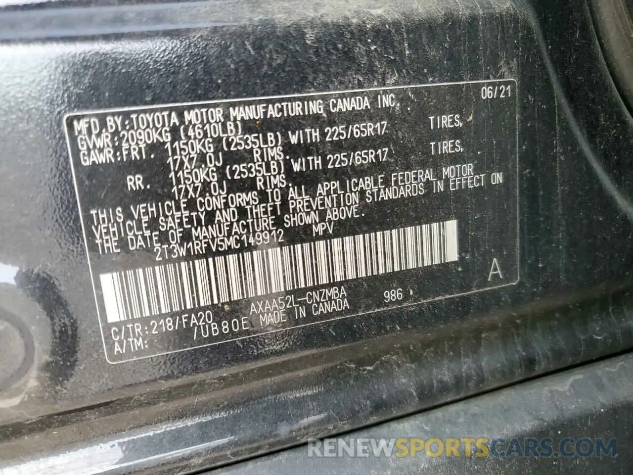 13 Photograph of a damaged car 2T3W1RFV5MC149912 TOYOTA RAV4 2021