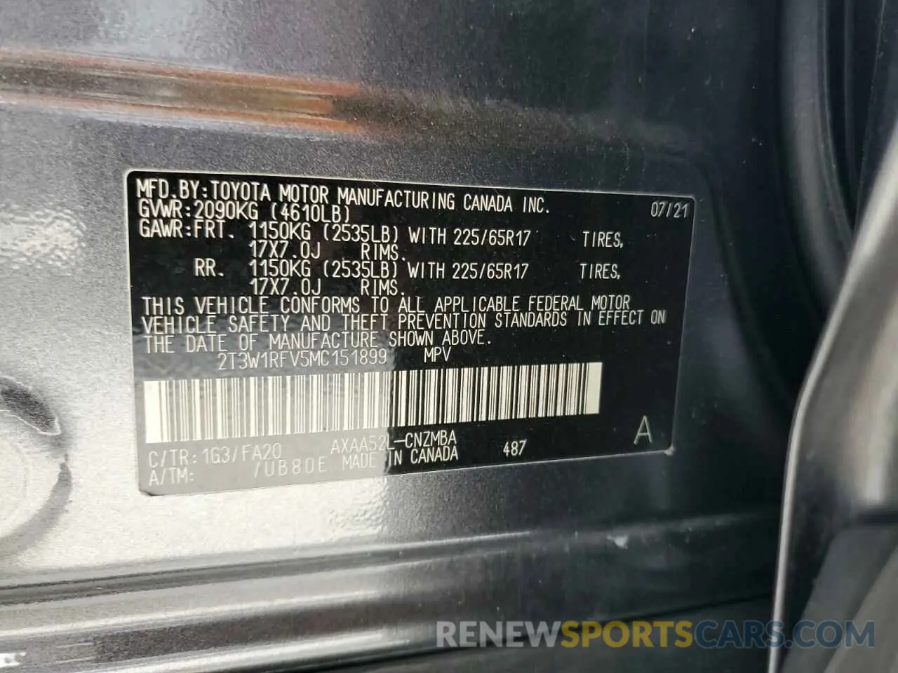 14 Photograph of a damaged car 2T3W1RFV5MC151899 TOYOTA RAV4 2021