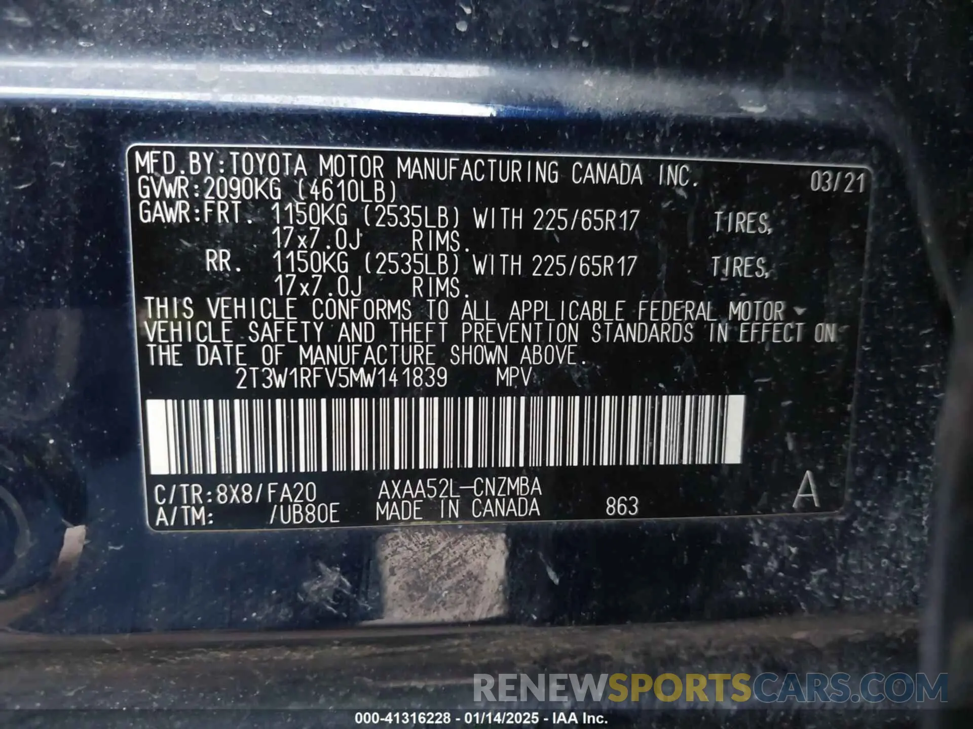9 Photograph of a damaged car 2T3W1RFV5MW141839 TOYOTA RAV4 2021