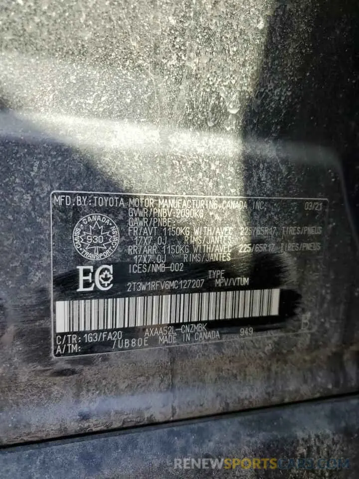 13 Photograph of a damaged car 2T3W1RFV6MC127207 TOYOTA RAV4 2021