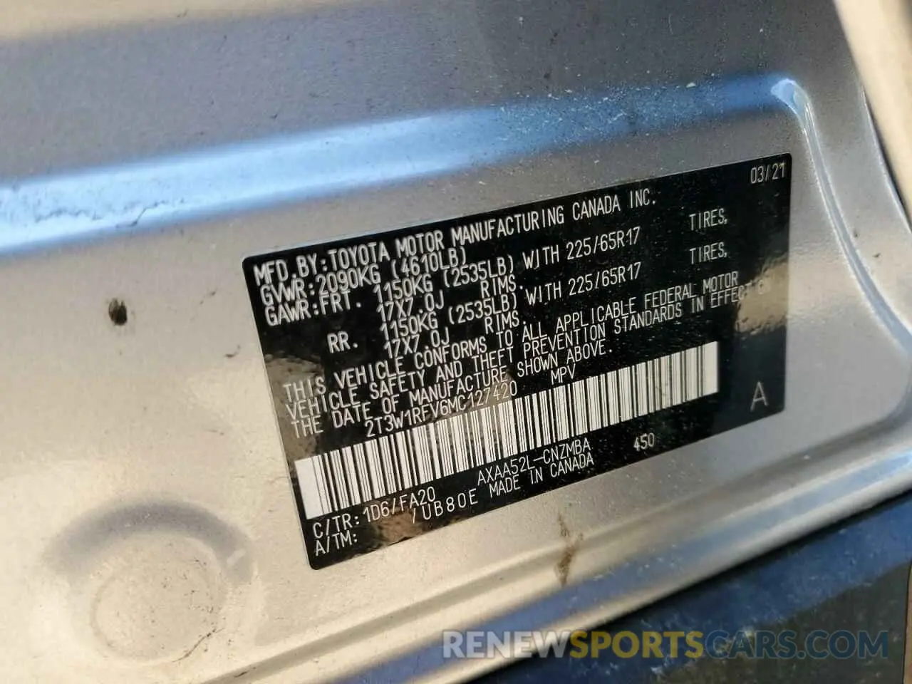13 Photograph of a damaged car 2T3W1RFV6MC127420 TOYOTA RAV4 2021