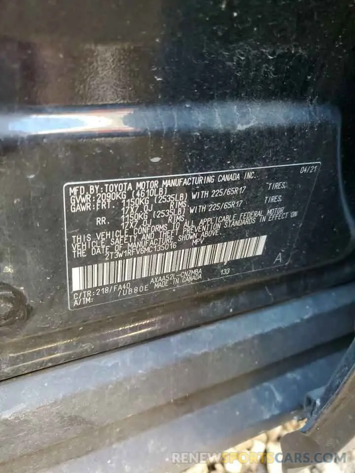 13 Photograph of a damaged car 2T3W1RFV6MC135016 TOYOTA RAV4 2021