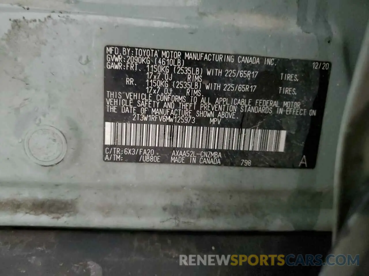 13 Photograph of a damaged car 2T3W1RFV6MW125973 TOYOTA RAV4 2021