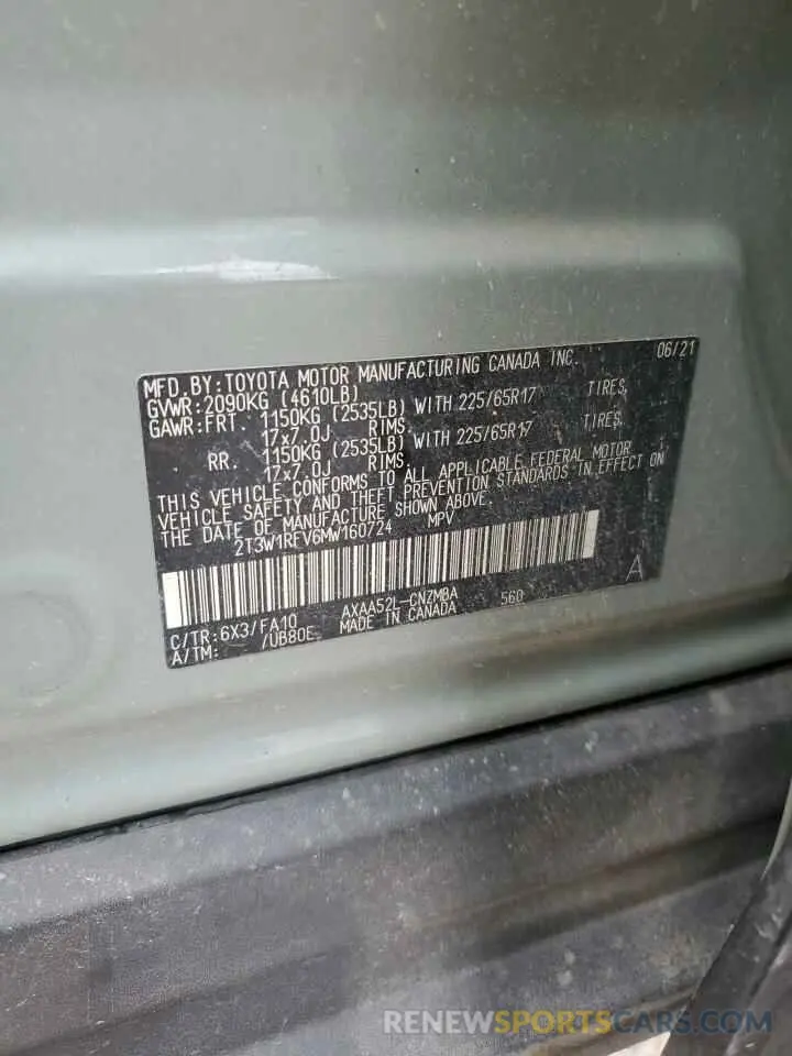 13 Photograph of a damaged car 2T3W1RFV6MW160724 TOYOTA RAV4 2021